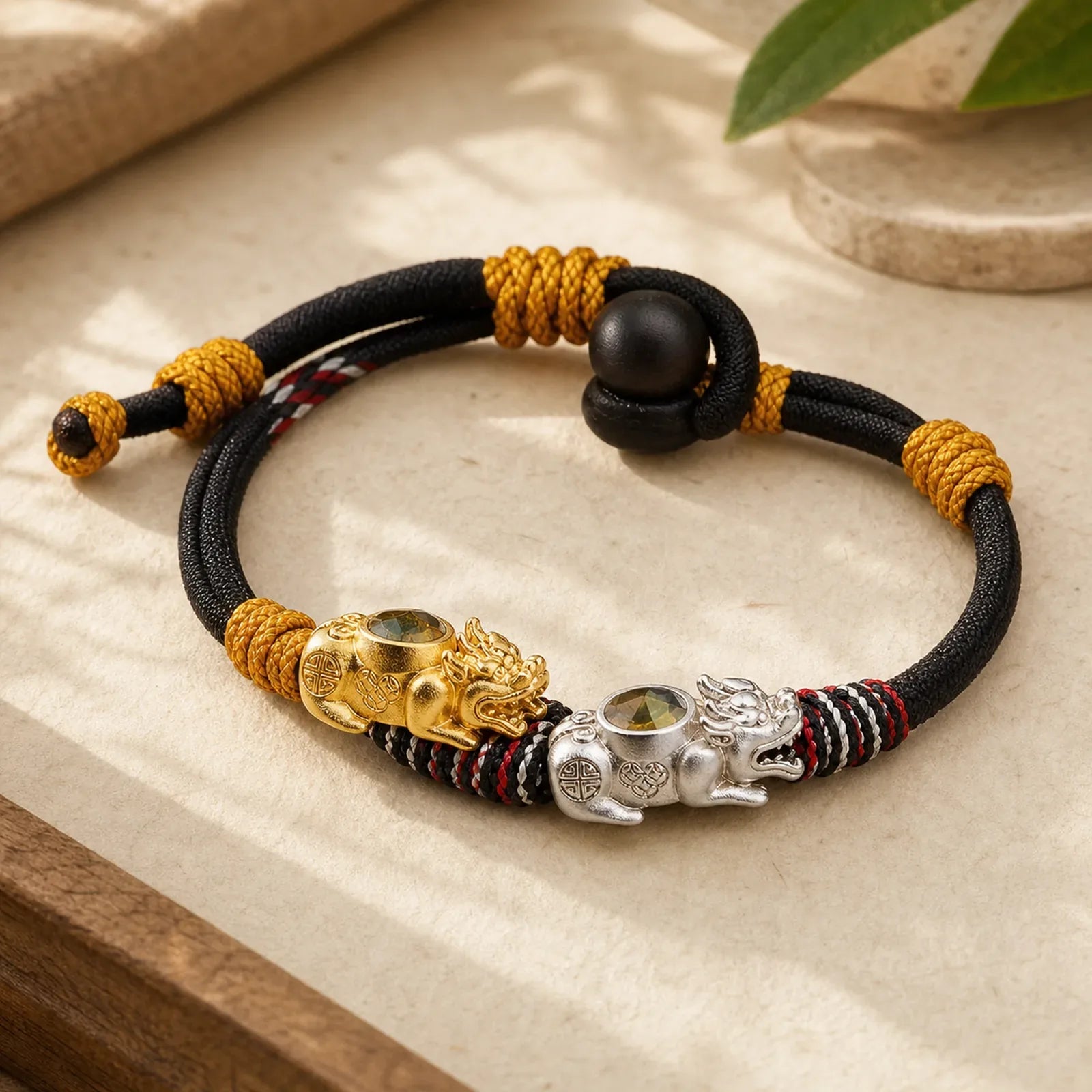 Pi Xiu Wealth Luck Hand-woven Rope Bracelet featuring Pixiu, Copper