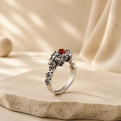 PiXiu Copper Coin Red Agate Wealth Luck Ring featuring Pixiu, Copper, Red Agate