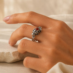 PiXiu Copper Coin Red Agate Wealth Luck Ring featuring Pixiu, Copper, Red Agate