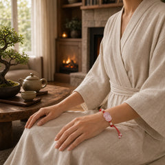 PiXiu Pink Crystal Wealth String Braided Bracelet featuring Pixiu, Pink Crystal, Red String
