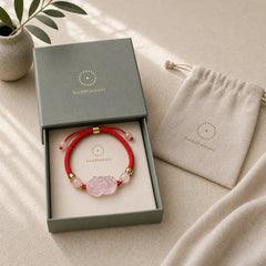 PiXiu Pink Crystal Wealth String Braided Bracelet featuring Pixiu, Pink Crystal, Red String