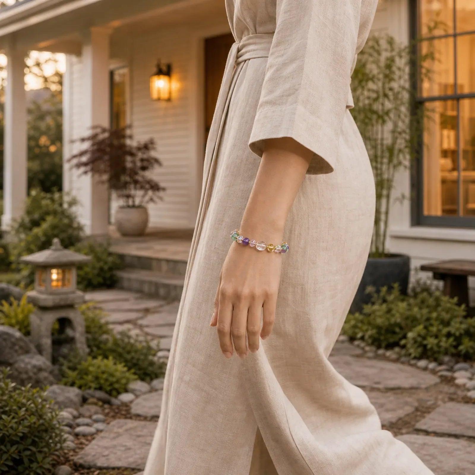 PiXiu White Crystal Citrine Green Strawberry Quartz Amethyst Luck Bracelet featuring Pixiu, Clear Quartz / White Crystal, Citrine