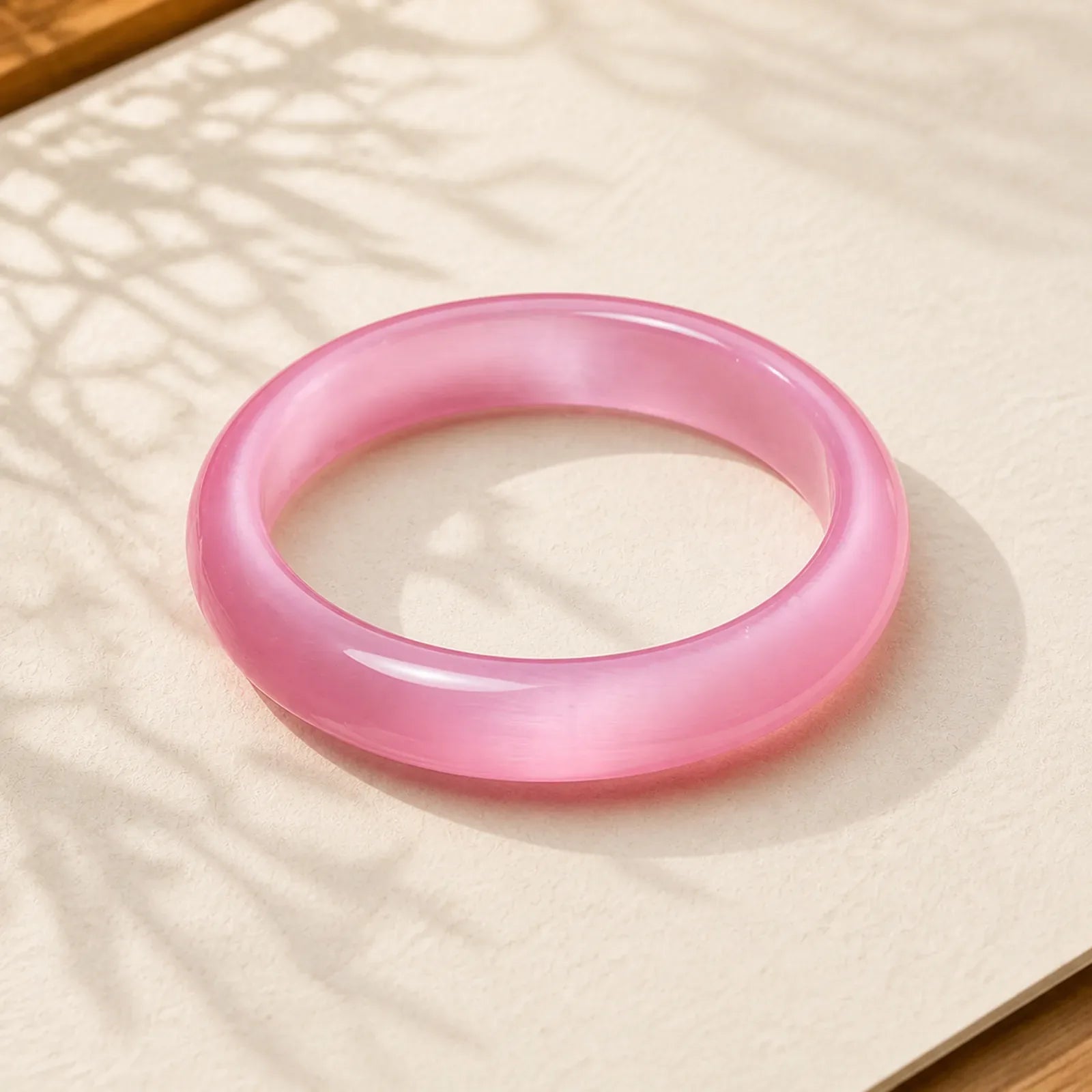 Pink Cat's Eye Stone Peace Love Cuff Bangle Bracelet featuring Cat's Eye / Chrysoberyl