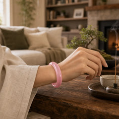 Pink Cat's Eye Stone Peace Love Cuff Bangle Bracelet featuring Cat's Eye / Chrysoberyl