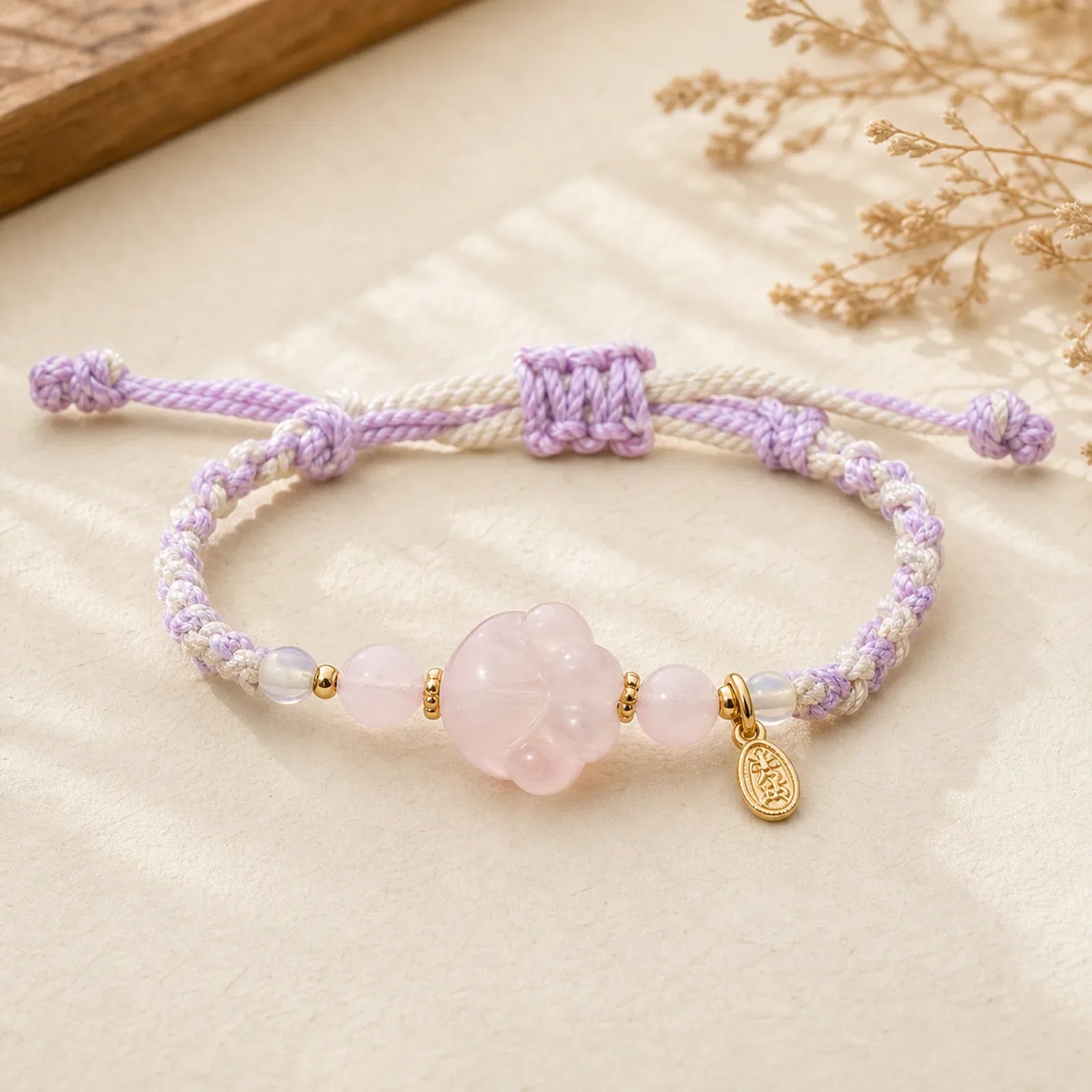 Pink Crystal Cat Warmth Love Bracelet featuring Pink Crystal, Rose Quartz