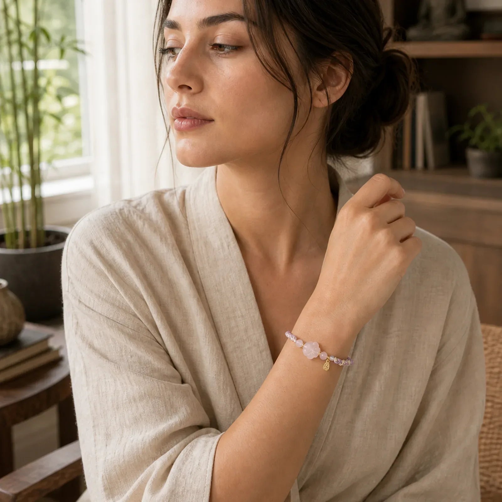 Pink Crystal Cat Warmth Love Bracelet featuring Pink Crystal, Rose Quartz