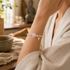 Pink Crystal Cat Warmth Love Bracelet featuring Pink Crystal, Rose Quartz
