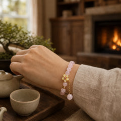 Pink Crystal Citrine Flower Warmth Bracelet featuring Pink Crystal, Citrine, Copper