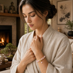 Pink Crystal Citrine Flower Warmth Bracelet featuring Pink Crystal, Citrine, Copper