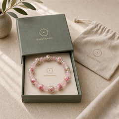 Pink Crystal Liuli Glass Bead Cat's Eye Warmth Bracelet featuring Pink Crystal, Cat's Eye / Chrysoberyl, Copper