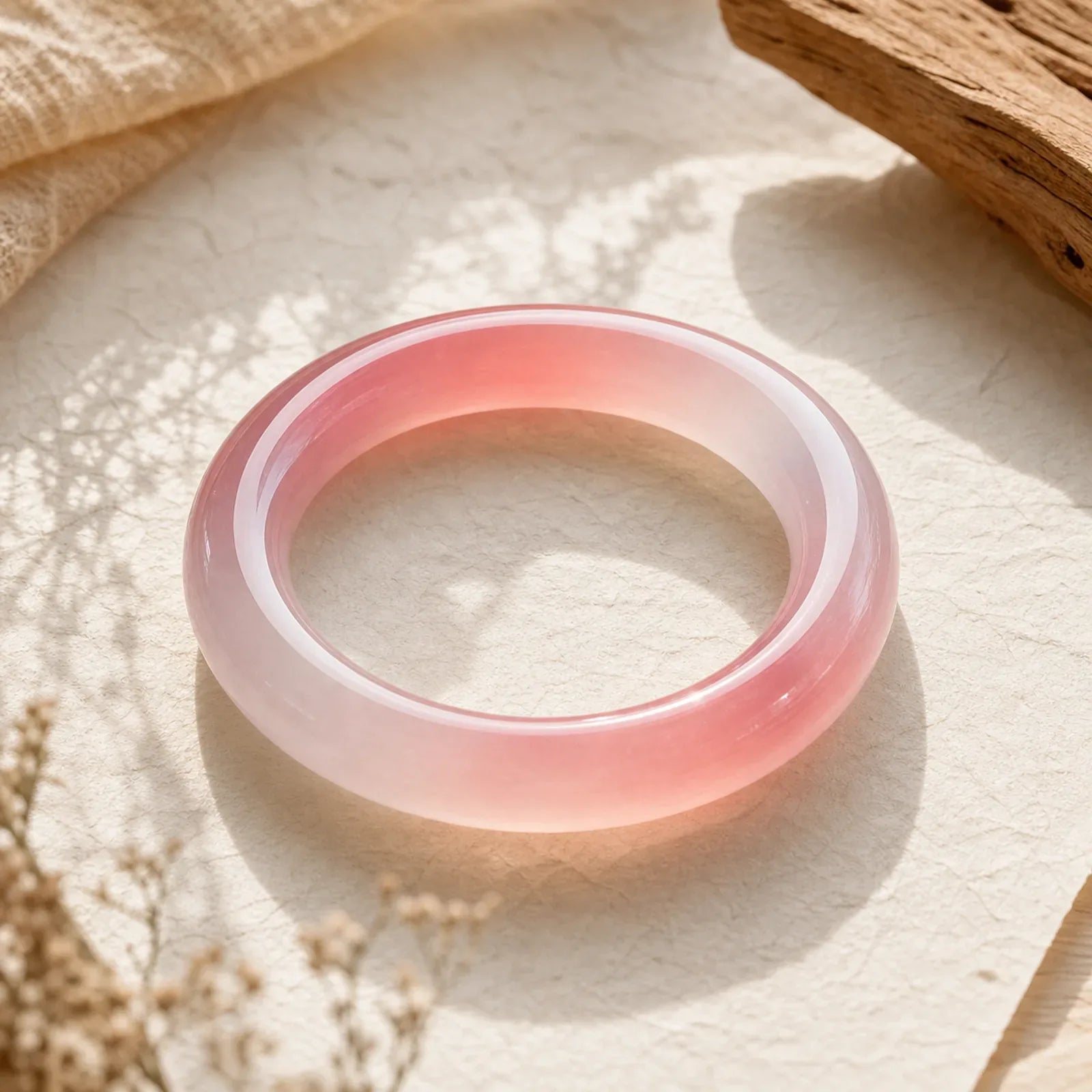 Pink Crystal Love Warmth Bracelet Bangle featuring Pink Crystal, Jade, Rose Quartz