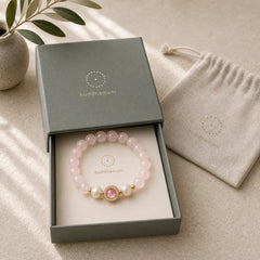 Pink Crystal Pearl Warmth Bracelet featuring Pink Crystal, Pearl, Copper