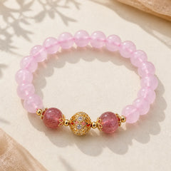 Pink Crystal Strawberry Quartz Love Bracelet featuring Pink Crystal, Strawberry Quartz, Rose Quartz
