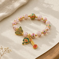 Pink Liuli Butterfly Lotus Ruyi Handle Transformation Charm Bracelet featuring Butterfly, Lotus, Five Elements