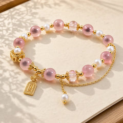 Pink Natural Candy Agate Pearl Healing Bracelet featuring Candy Agate, Pearl, Copper