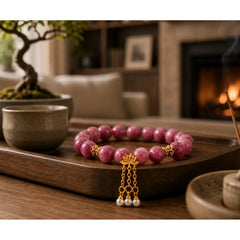 Pink Tourmaline Lotus Flower Positive Bracelet featuring Tourmaline, Lotus, Pearl