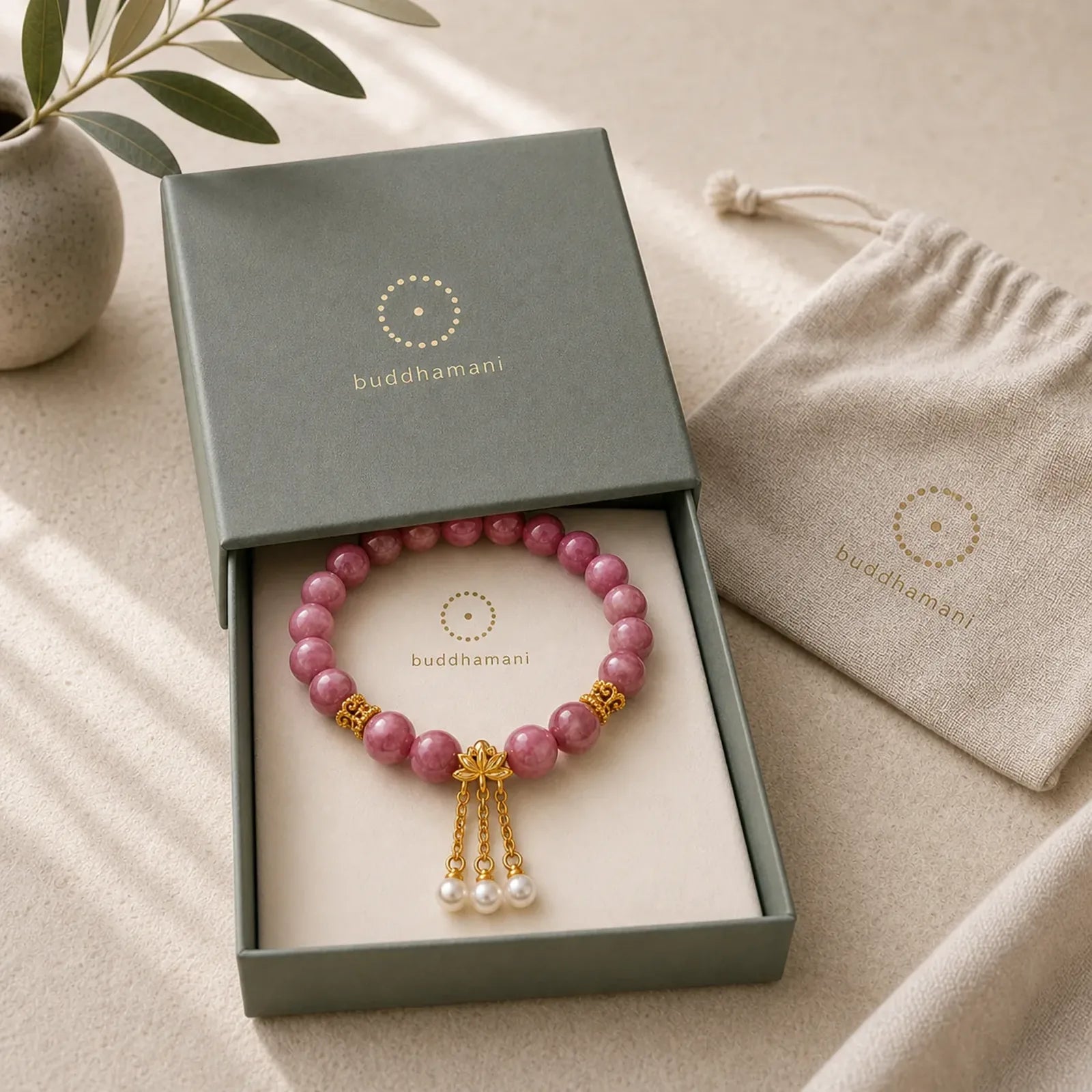 Pink Tourmaline Lotus Flower Positive Bracelet featuring Tourmaline, Lotus, Pearl