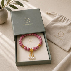 Pink Tourmaline Lotus Flower Positive Bracelet featuring Tourmaline, Lotus, Pearl