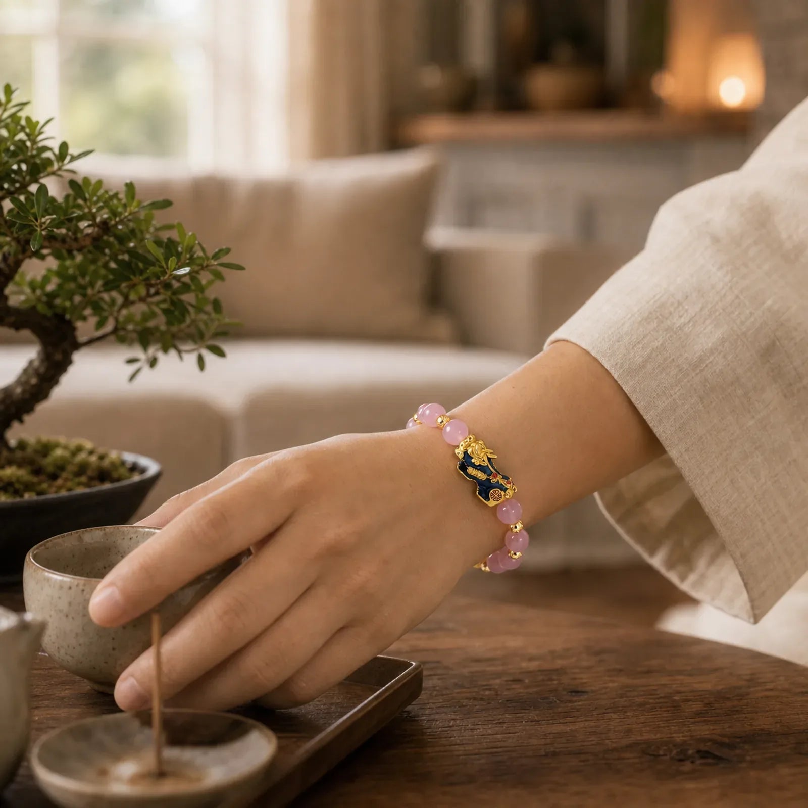 Pixiu Cat Eye Lucky Bracelet featuring Pixiu, Cat's Eye / Chrysoberyl