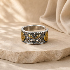 Pixiu Wide Copper Adjustable Luck Ring featuring Pixiu, Copper