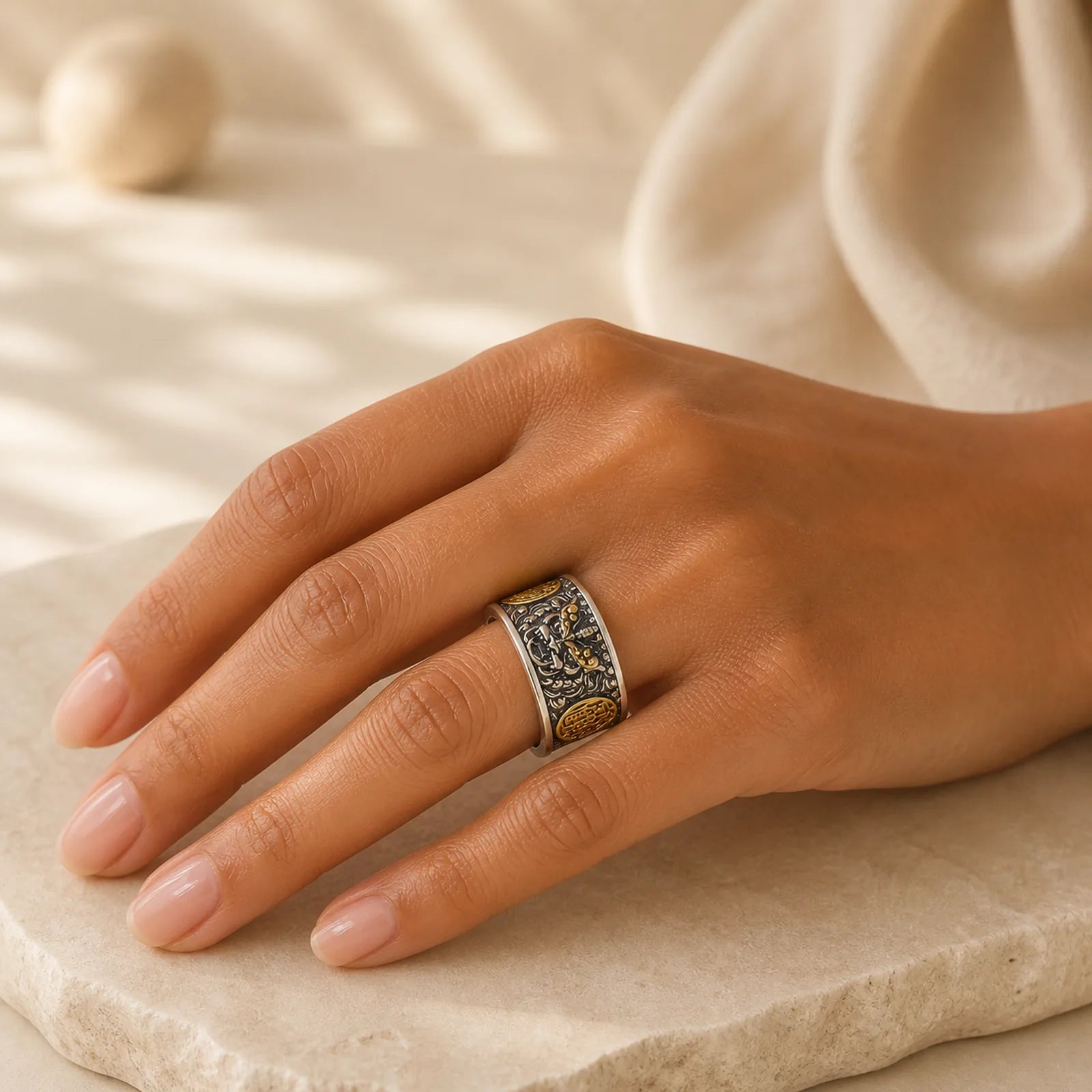 Pixiu Wide Copper Adjustable Luck Ring featuring Pixiu, Copper