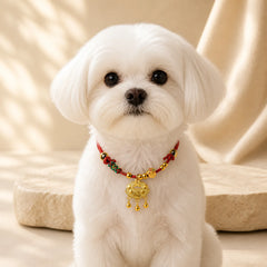 Plaited Money Tree Fu Character Red String Luck Adjustable Cats Dogs Pet Collar featuring Fu Character, Red String