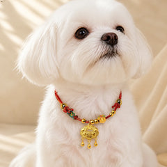 Plaited Money Tree Fu Character Red String Luck Adjustable Cats Dogs Pet Collar featuring Fu Character, Red String