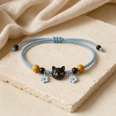 Plaited String Ebony Wood Cat Head Peace Adjustable Cats Pet Collar featuring Ebony Wood, Ebony