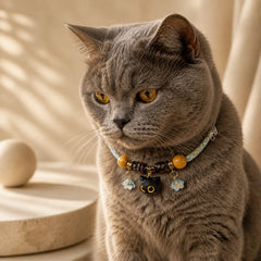 Plaited String Ebony Wood Cat Head Peace Adjustable Cats Pet Collar featuring Ebony Wood, Ebony
