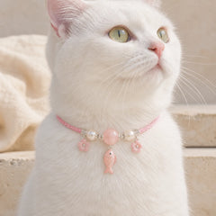 Plaited String Rose Quartz Fish Relationships Adjustable Cats Dogs Pet Collar featuring Rose Quartz