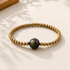 Plated Copper Brass Gold Sheen Obsidian Protection Wealth Bracelet featuring Copper, Gold Sheen Obsidian, Obsidian