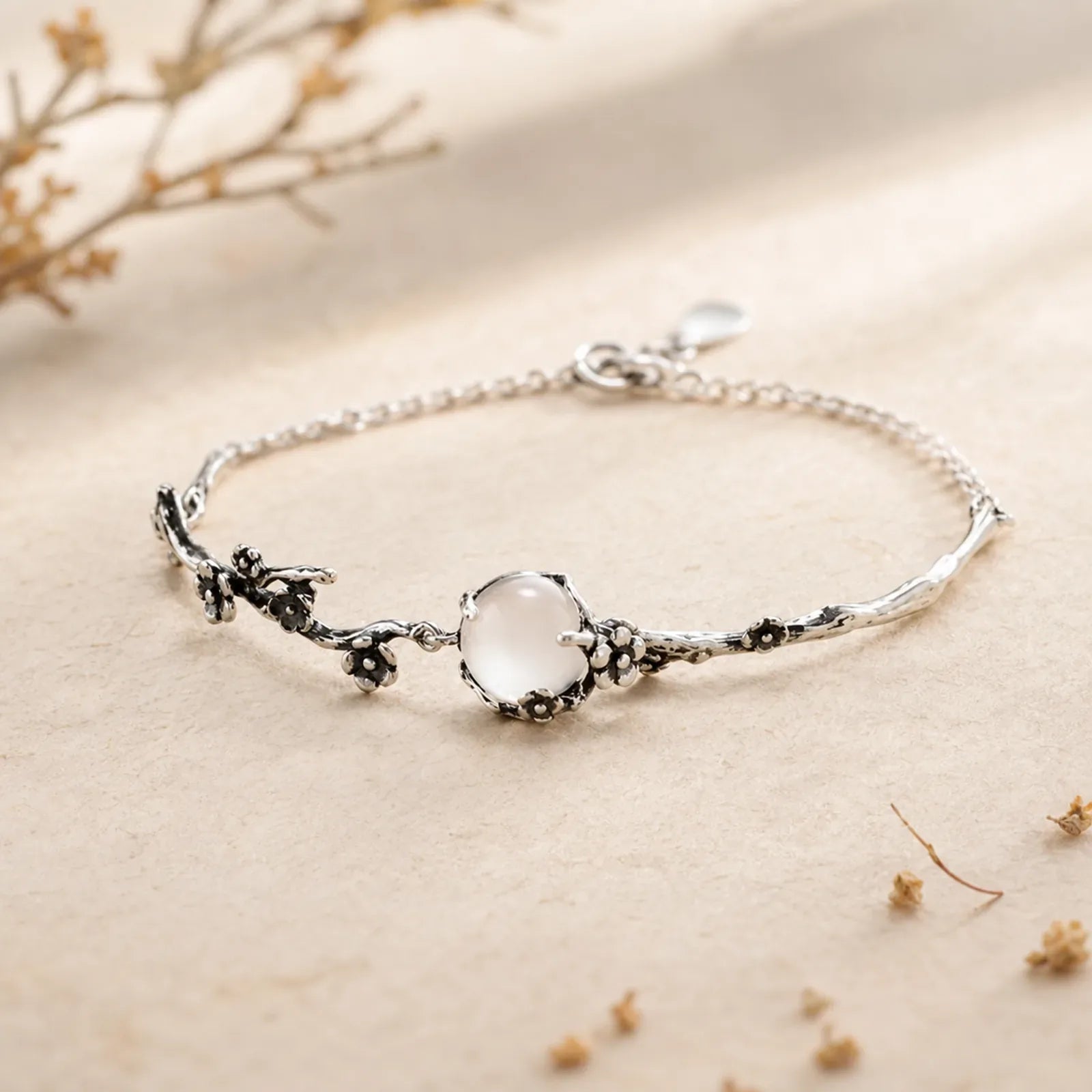 Plum Blossom Chalcedony Positive Bracelet featuring Chalcedony, Copper