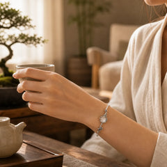 Plum Blossom Chalcedony Positive Bracelet featuring Chalcedony, Copper