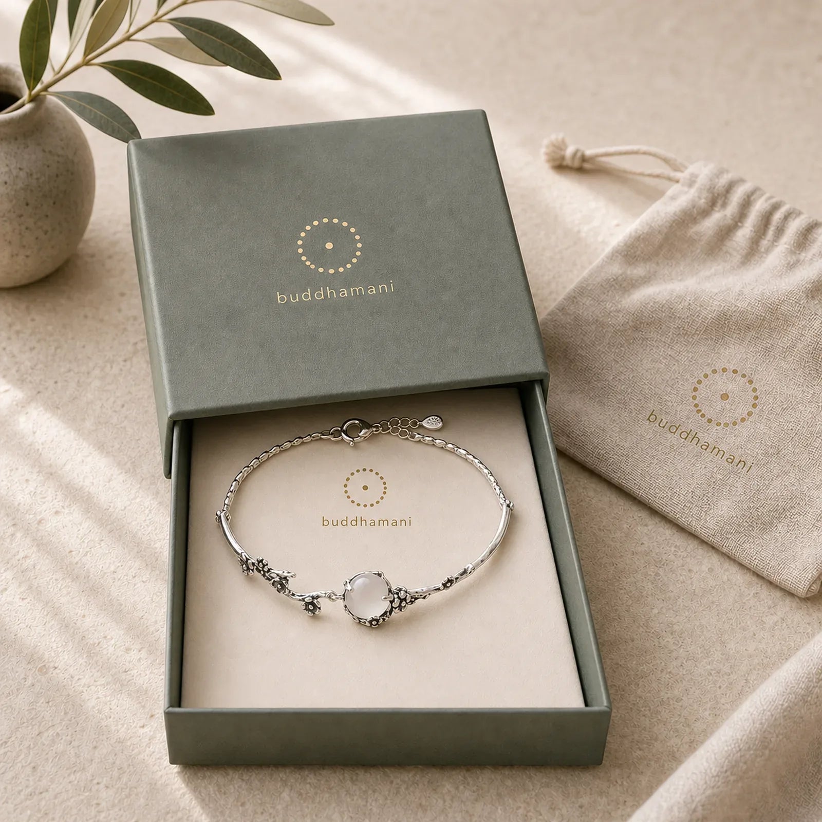 Plum Blossom Chalcedony Positive Bracelet featuring Chalcedony, Copper