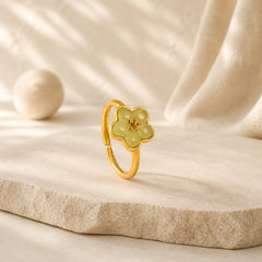 Plum Blossom Hetian Jade Copper Luck Ring featuring Jade, Copper