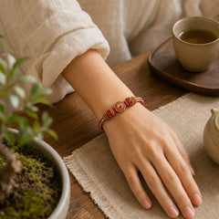 Protection Colorful String Bagua Chinese Coin Hand-Woven Tibetan Braided Bracelet featuring Bagua, Red String, Copper