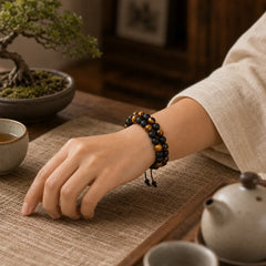 Protection Tiger's Eye Bracelet featuring Tiger Eye, Lava Rock, Frosted Stone