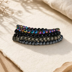 Protection & Negative Energy Shield Bracelet Set featuring Hematite, Black Tourmaline (Schorl), Tourmaline