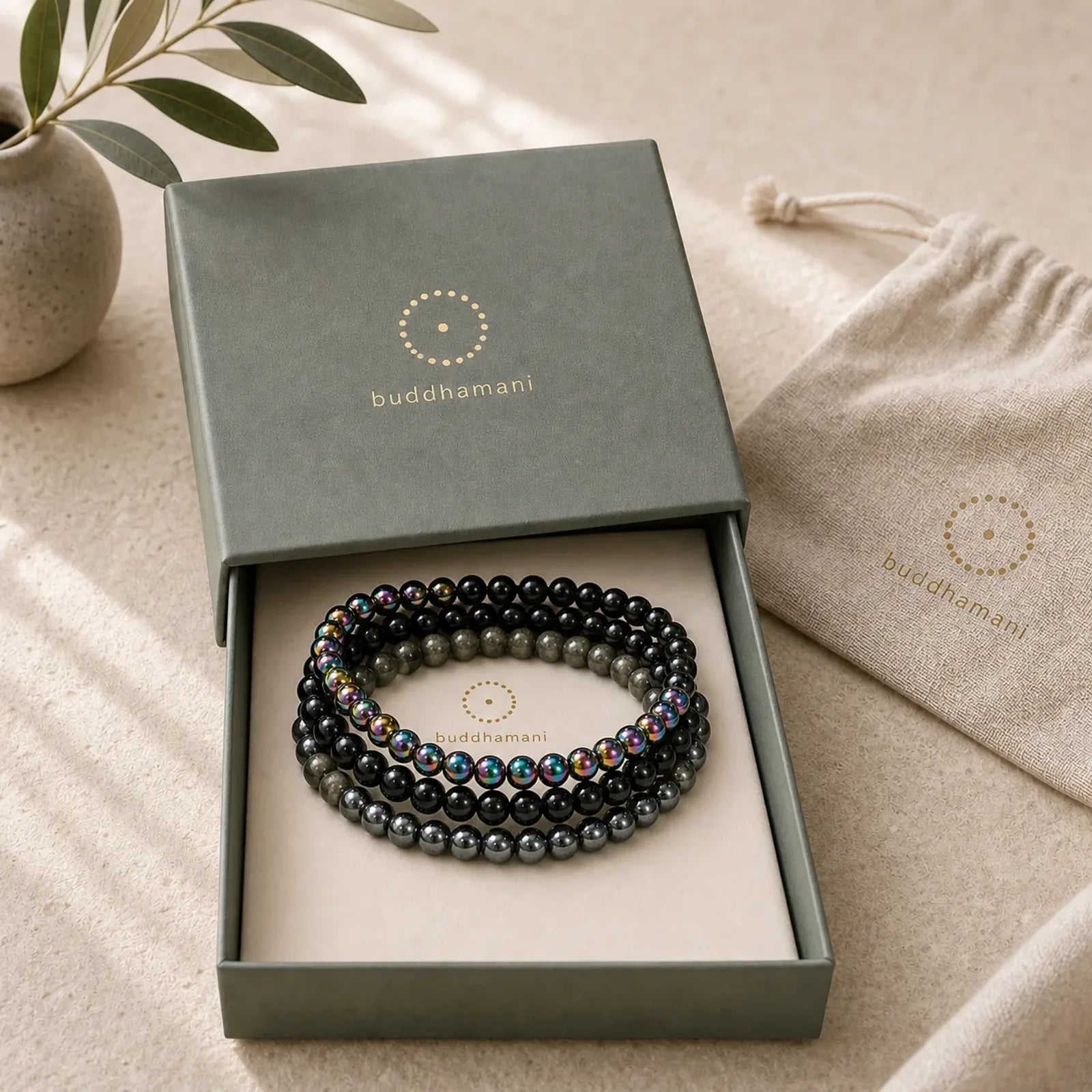 Protection & Negative Energy Shield Bracelet Set featuring Hematite, Black Tourmaline (Schorl), Tourmaline