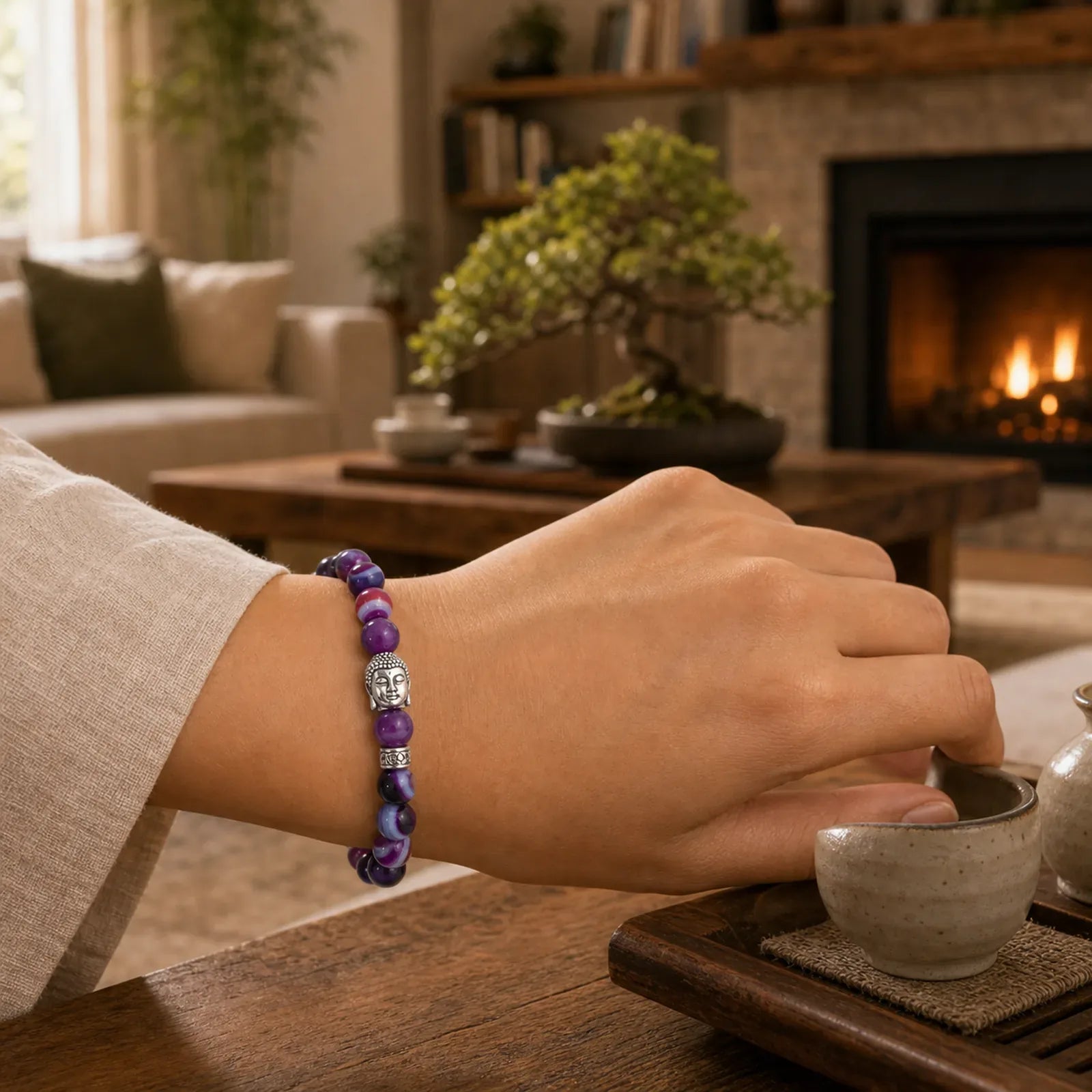 Purple Agate Protection Bracelet featuring Purple Agate, Tiger Eye, Amethyst