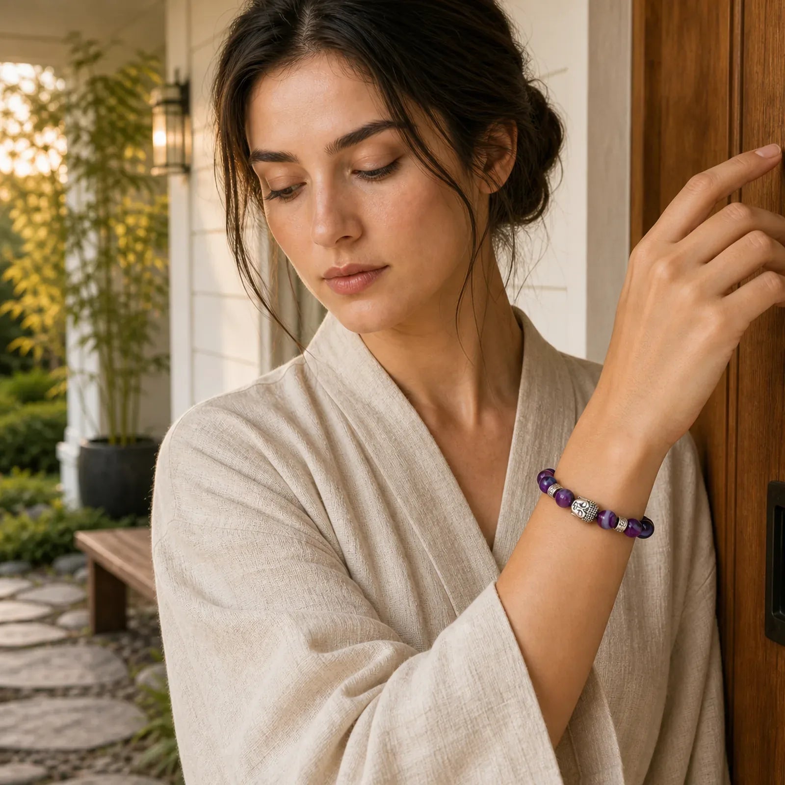 Purple Agate Protection Bracelet featuring Purple Agate, Tiger Eye, Amethyst