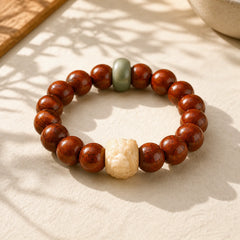 Purple Bodhi Seed Dancing Lion Wisdom Bracelet featuring Bodhi Seed, Lion, Red Sandalwood