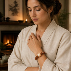 Purple Bodhi Seed Dancing Lion Wisdom Bracelet featuring Bodhi Seed, Lion, Red Sandalwood