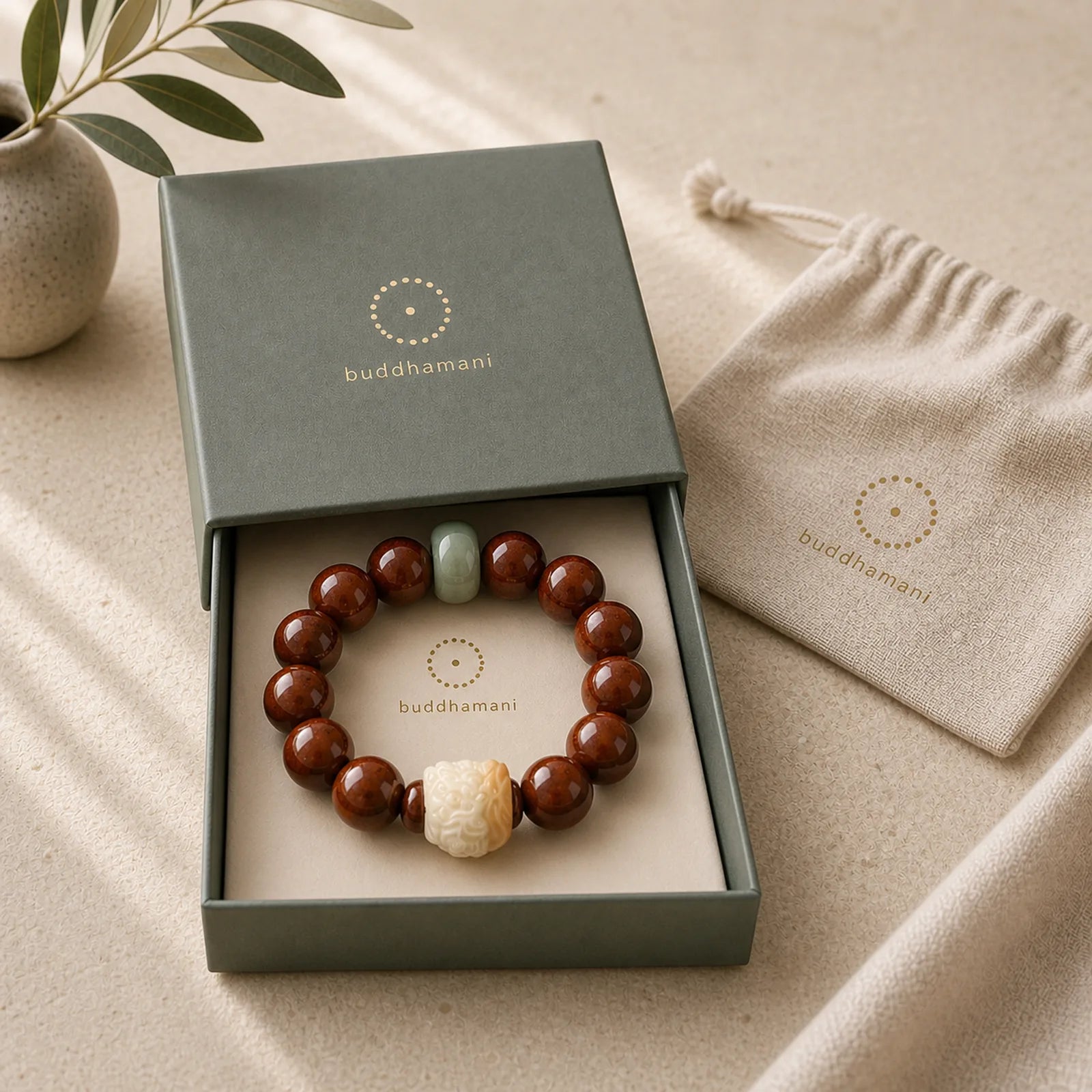 Purple Bodhi Seed Dancing Lion Wisdom Bracelet featuring Bodhi Seed, Lion, Red Sandalwood