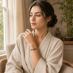 Purple Cat's Eye Lotus Symbol Enlightenment Bracelet featuring Cat's Eye / Chrysoberyl, Lotus Symbol, Lotus