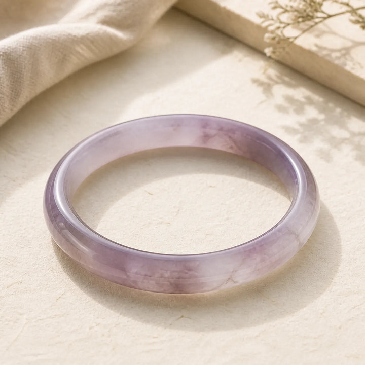 Lavender jade bangle bracelet for healing and protection, handcrafted with natural gemstone