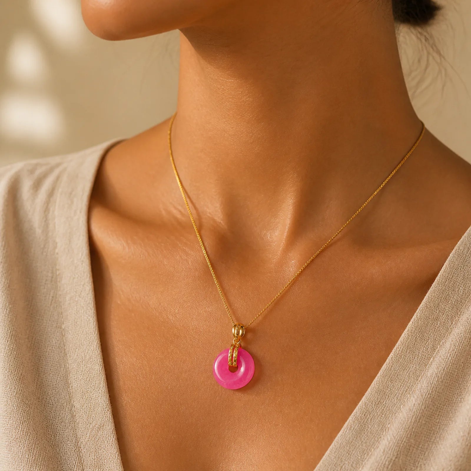 Purple Jade Peace Buckle Happiness Necklace Pendant featuring Purple Jade, Jade, Peace Buckle