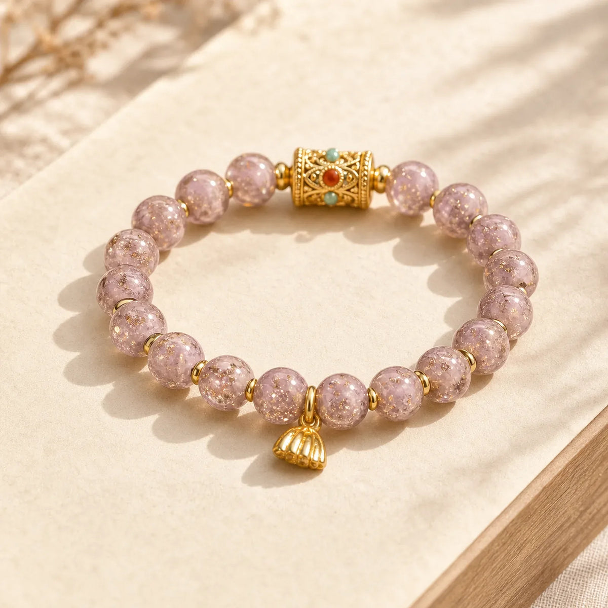 Purple Liuli Glass Luck Bracelet featuring Five Elements