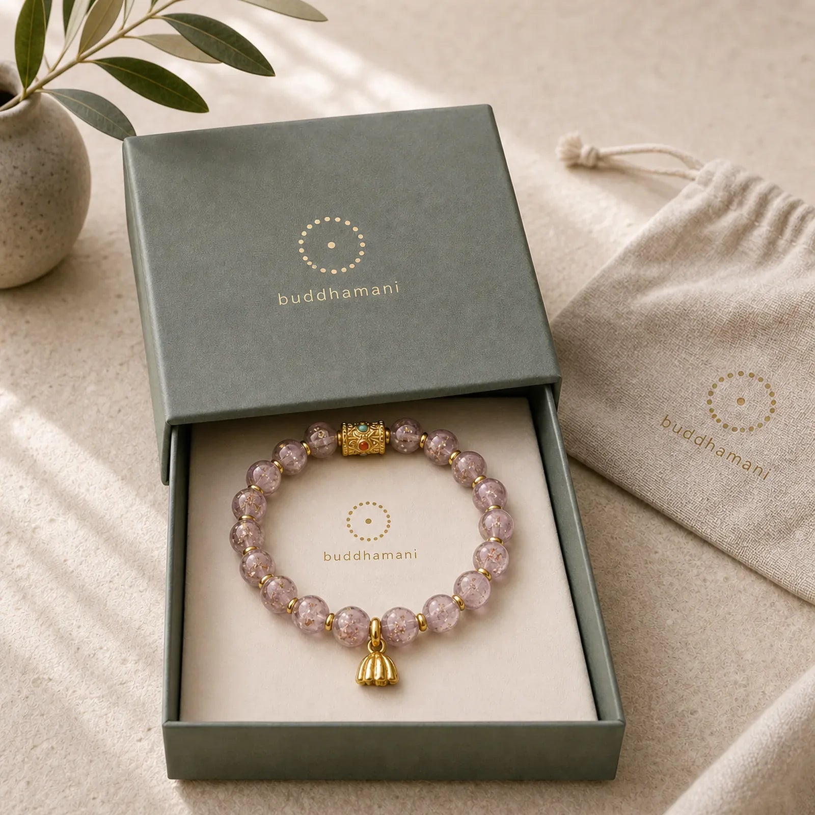 Purple Liuli Glass Luck Bracelet featuring Five Elements