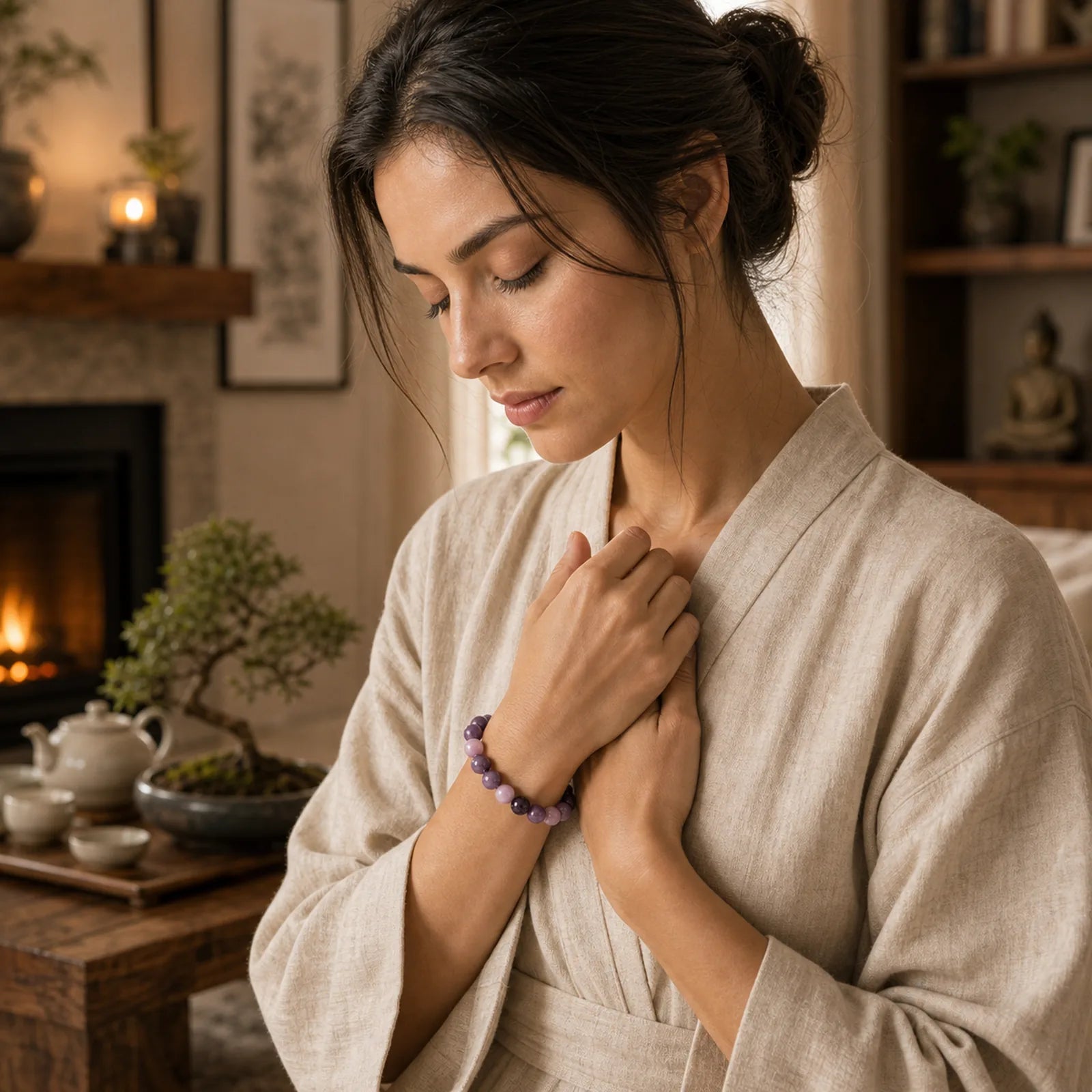 Purple Mica Stone Positive Bracelet featuring Purple Mica Stone